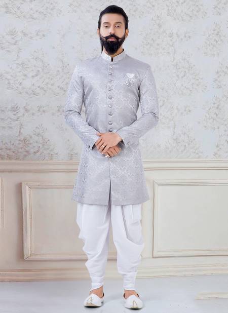 Gray Designer New Exclusive Wear Fancy Indo Western Mens Collection KS 1129